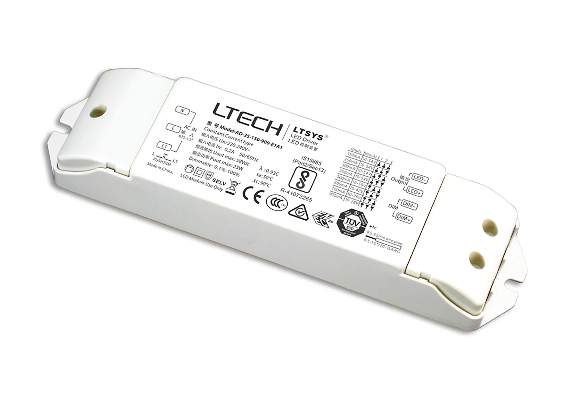 AD-25-150-900-E1A1  PWM Push Dim 1.5-25W Current Dimmable Driver